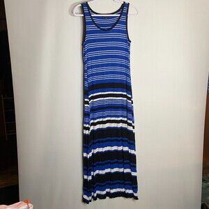 Spence Blue Black White Stripe Jersey Knit Stretch Viscose Maxi Tank Dress Med